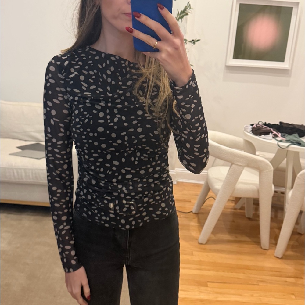Women's Black and white sheer Polka Dot Top